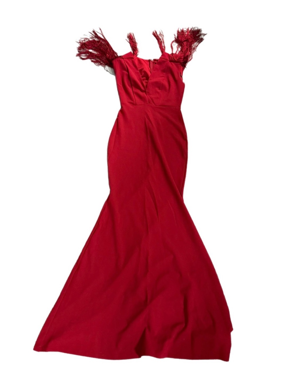 Symphony Red Mermaid Dress Strapless Bodycon Flare Front Slit Long Ball Gown S